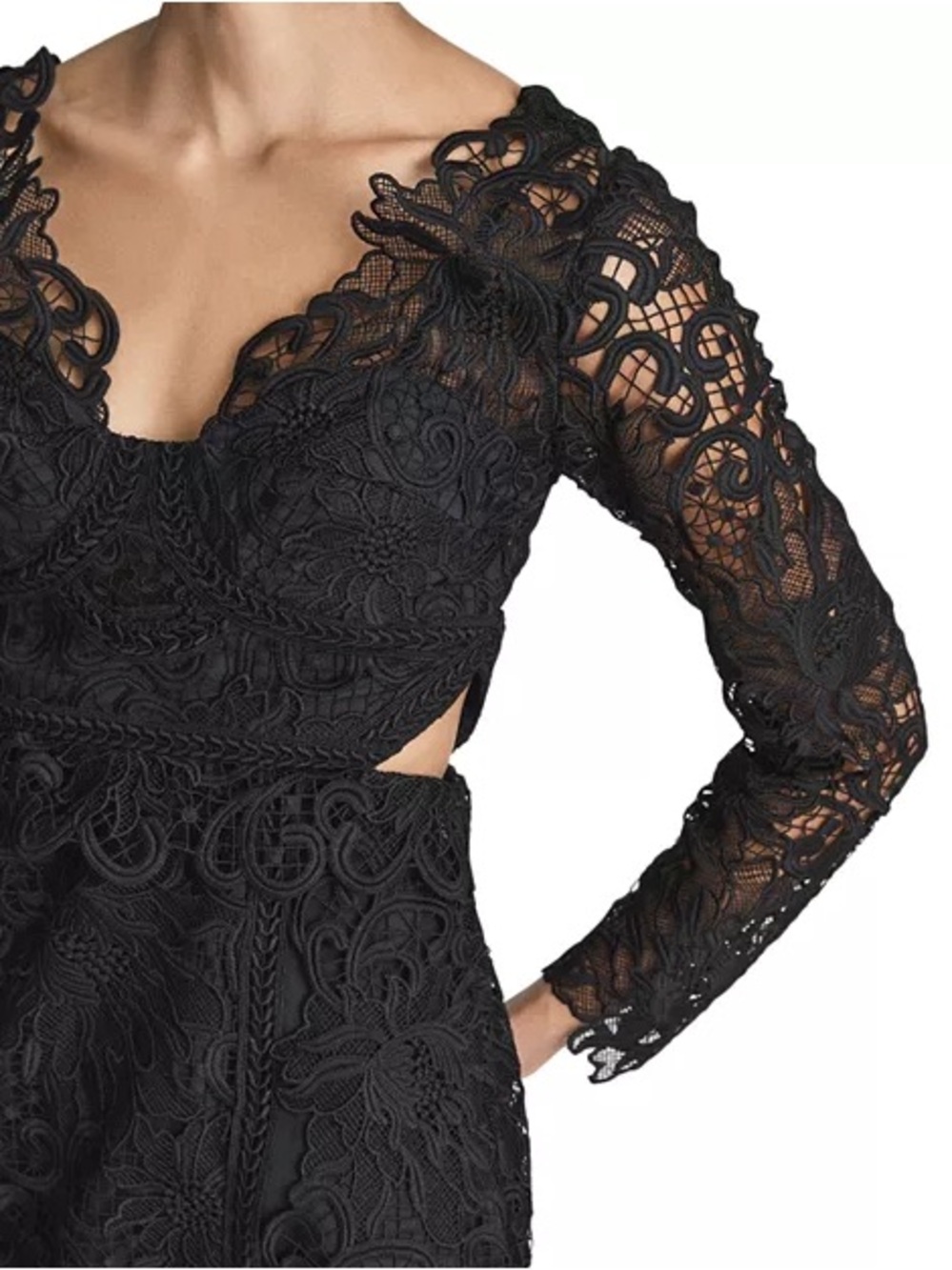 Reiss Erica Lace Bodycon Mini Dress Black with Side Cutouts US 8 NWT